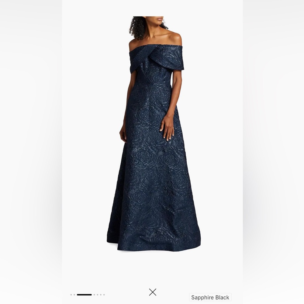 Metallic Textured Floral Off-the-Shoulder Gown          Teri Jon
